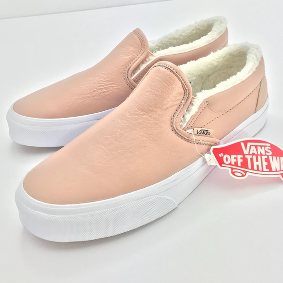 vans classic slip on mahogany rose true white shearling